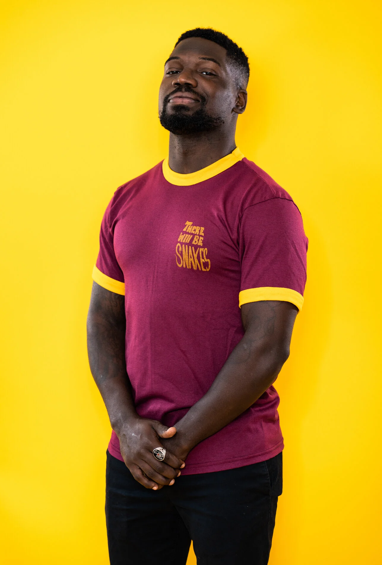 THERE WILL BE SNAKES (SUNBURST) • ringer tee • dude's — WHITE